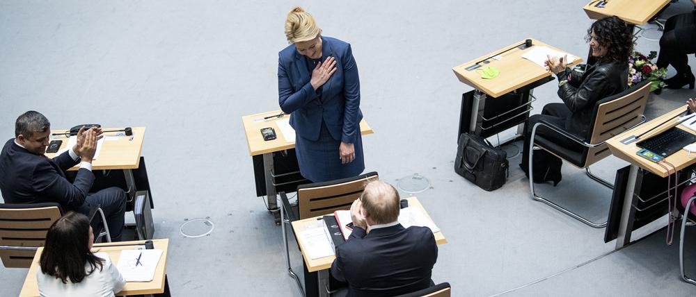 Unmittelbar nach ihrer Wahl: Franziska Giffey im Berliner Abgeordnetenhaus.