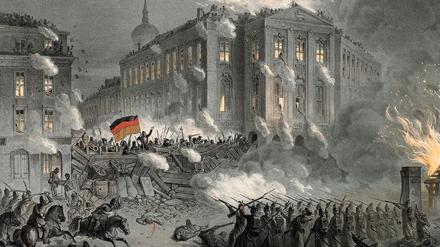Berliner Barrikadenkampf am Alexanderplatz, 1848.