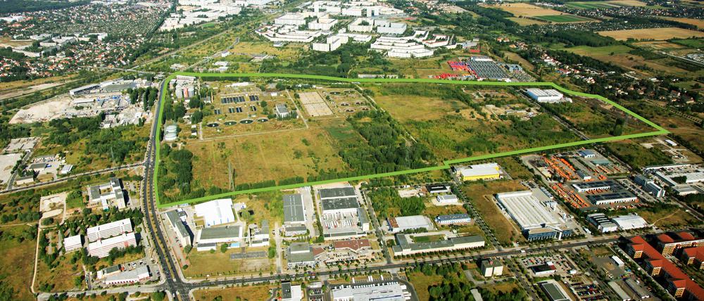 Luftaufnahme vom CleanTech Business Park im Berliner Ortsteil Marzahn im Nordosten der Hauptstadt.