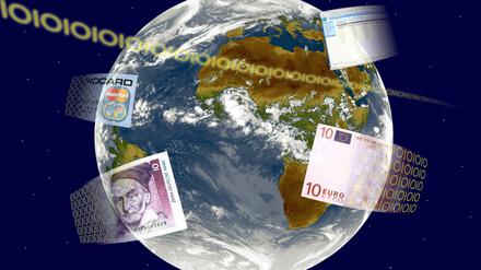 Weltweiter Geldtransfer per Internet. 