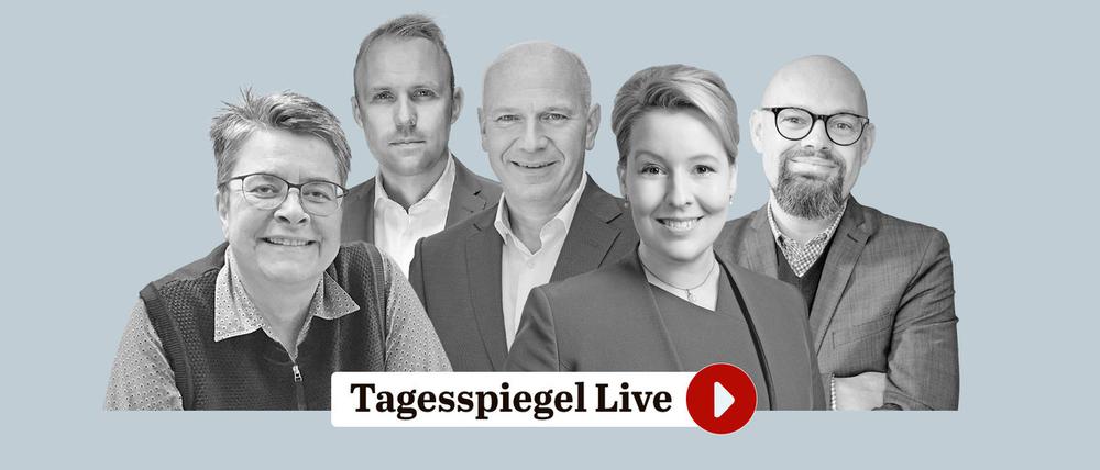 Es diskutieren: Monika Herrmann (Grüne), Sebastian Czaja (FDP), Kai Wegner (CDU), Franziska Giffey (SPD) und Tobias Schulze (Linke).