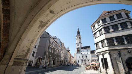 Die schönste Stadt Deutschlands. Blick auf den Rathausturm in Görlitz.