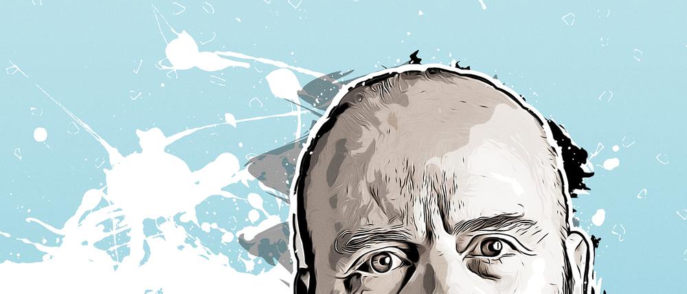 Illustrative rendering of a worried, concerned bald man with a beard looking into the camera.