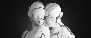 Three dimensional render of fractured man and woman standing together SPCF01435 