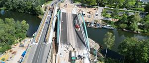 Luftbild der Baustelle Tegeler Brücke.