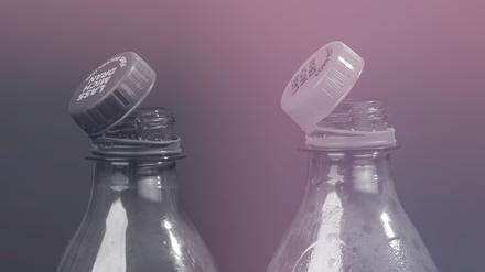 Neuartiger Schraubverschluss auf Einweg-Flaschen: Wenn der Deckel an der Flasche bleibt, kann er nicht verloren gehen und bleibt im Recyclingkreislauf.