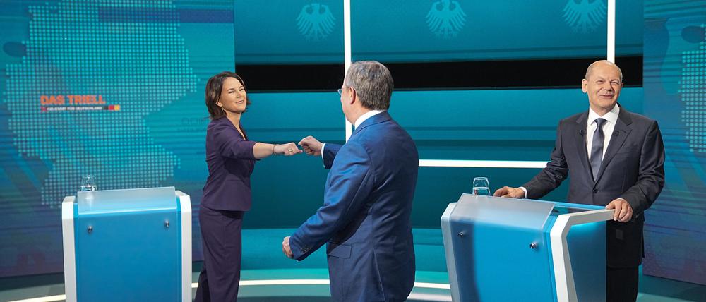 Vier Wochen vor der Bundestagswahl trafen Baerbock, Laschet und Scholz in ihrem ersten von drei Triellen aufeinander.