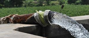 In Gujarat in Indien wird Wasser aus knapp 250 Metern Tiefe hochgepumpt und zur Bewässerung verwendet.