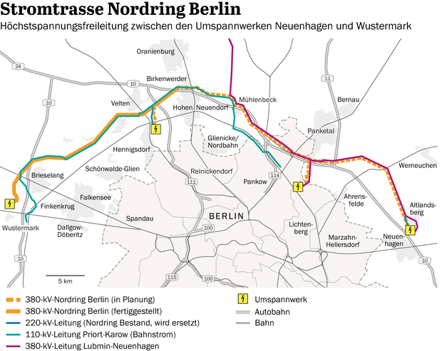 Die 75 Kilometer Stromleitungen des Nordrings Berlin.