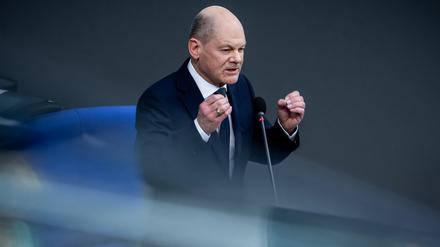 Bundeskanzler Olaf Scholz bei der Befragung der Bundesregierung im Deutschen Bundestag.