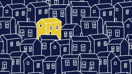 Cute cartoon pattern with houses. Seamless vector background.