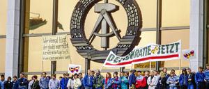 Demonstrierende am 4. November 1989 vor dem Palast der Republik: „Hin und weg“ heißt die Ausstellung zum Palast, die im Mai eröffnet.
