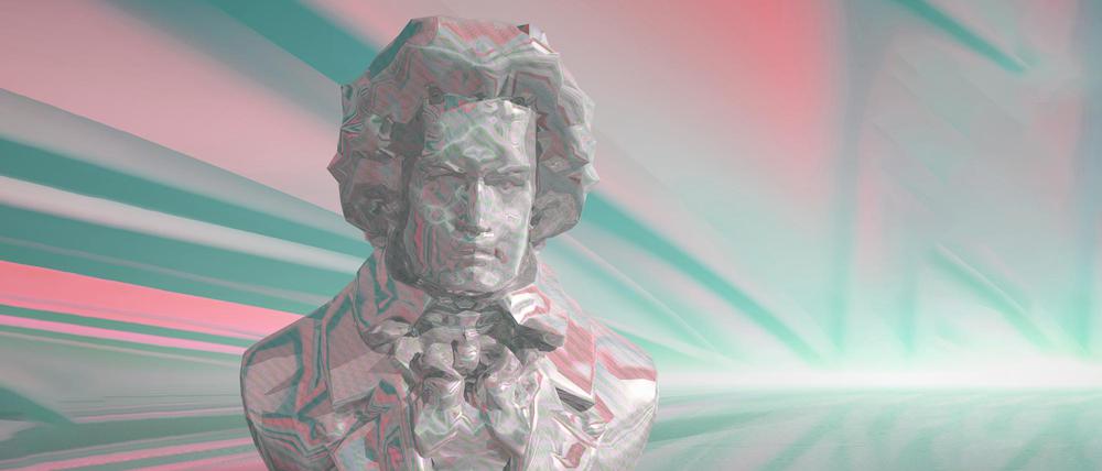 Beethoven-Büste in einer digitalen Visualisierung.