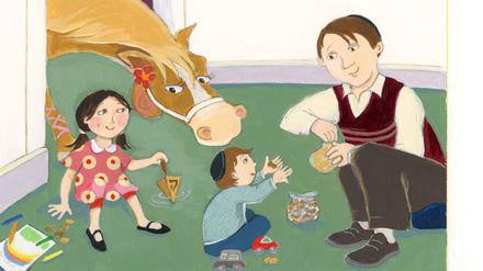 Im Kinderbuch „Ein Pferd zu Chanukka“ richtet eine Stute namens Golda jede Menge Chaos in einer jüdischen Familie an.