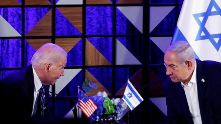 US-Präsident Joe Biden bei einem Treffen mit dem israelischen Premierminister Benjamin Netanjahu in Tel Aviv während seines Israel-Besuchs am 18. Oktober 2018.