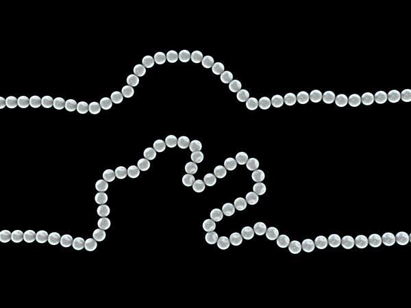 Illustration: Die „gesunde“ Aminosäurekette des Huntingtins und eine verlängerte Form Betroffener mit zusätzlichen Glutamin-„Perlen“.