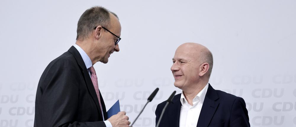 CDU-Chef Friedrich Merz und Berlins Regierender Bürgermeister Kai Wegner.