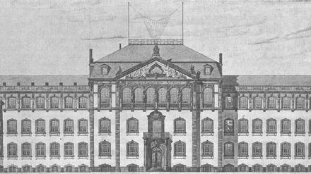Aufrisszeichnung der Frontfassade des Physikalischen Vereins an der Senckenberganlage zu seiner Errichtungszeit.