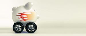 a piggy bank with wheels, your savings are moving fast!