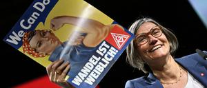 Christiane Benner auf dem Gewerkschaftstag in Frankfurt am Main, wo sie mit 96 Prozent zur IG-Metall-Vorsitzenden gewählt wurde. 