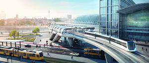 Berlin 2035? Eine Vision des Architekturbüros GRAFT für das Transport-System Bögl mit Magnetschwebetechnologie, hier am Hauptbahnhof. 