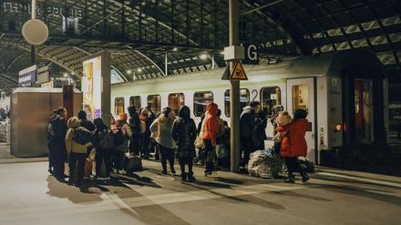 „Züge, Züge, Züge“, stöhnt eine Flüchtende aus der Ukraine, als sie wieder einen besteigen soll. 