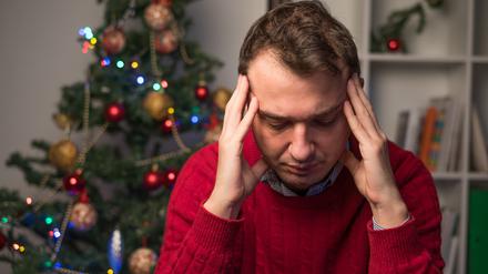 Man felling depressed and lonely during the christmas time