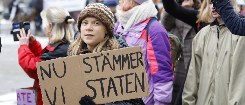 Greta Thunberg 2022 bei einer Klimademonstration in Stockholm.