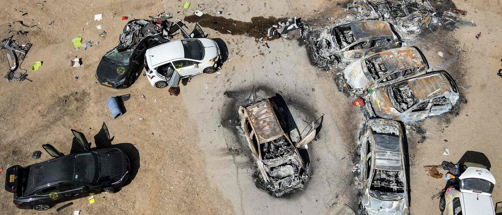Zerstörung auf der Gelände des Supernova-Festivals nach dem Anschlag der Hamas.