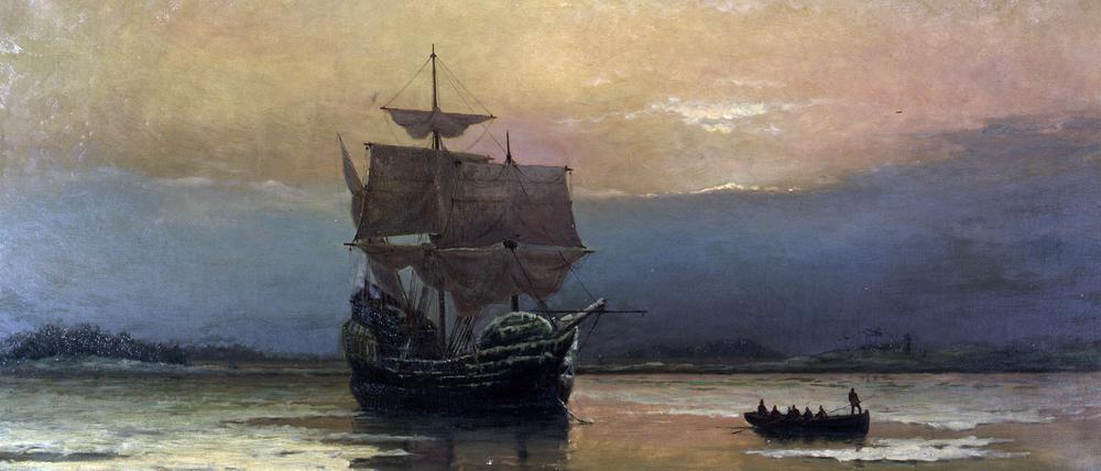 Zur Legende verklärt. „Mayflower in Plymouth Harbor,“ von William Halsall, gemalt 1882.