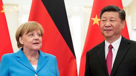 Bundeskanzlerin Angela Merkel mit dem chinesischen Präsidenten Xi Jinping bei einem Besuch in Peking 2018. 