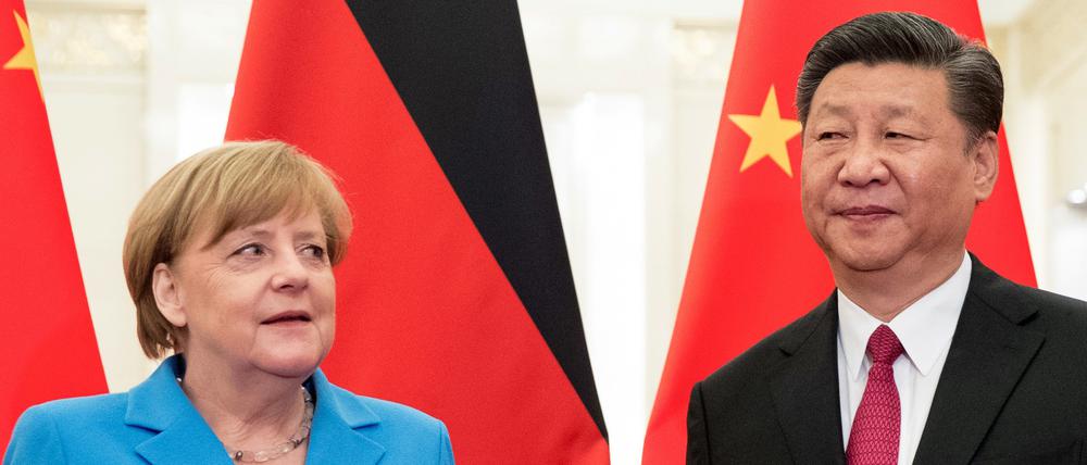 Bundeskanzlerin Angela Merkel mit dem chinesischen Präsidenten Xi Jinping bei einem Besuch in Peking 2018. 