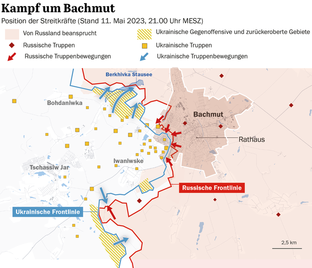 Bachmut – Position der Streitkräfte am 11. Mai 2023