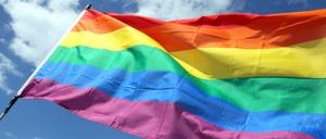 Eine Regenbogenfahne weht während des Umzugs zum Christopher Street Day (CSD). 