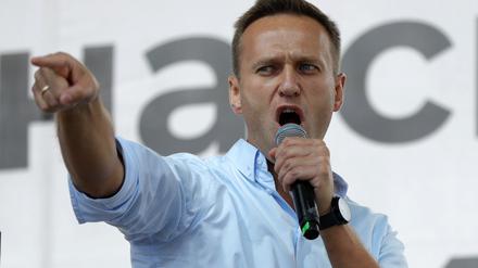 Alexej Navalny  2019 bei einer Demonstration in Moskau.