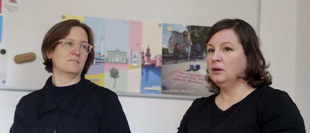 Die Fraktionsvorsitzenden der Grünen im Abgeordnetenhaus Silke Gebel (l.) und Antje Kapek.