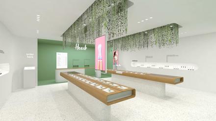 Die Firma „Heesh“ bietet Franchise-Lizenzen für Cannabis-Shops im Apple-Store-Look an – hier eine Simulation.
