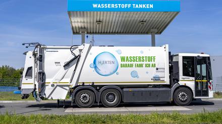 Wasserstofftankstelle, für Entsorgungsfahrzeuge in Herten, NRW. Grüner Wasserstoff wird teurer.