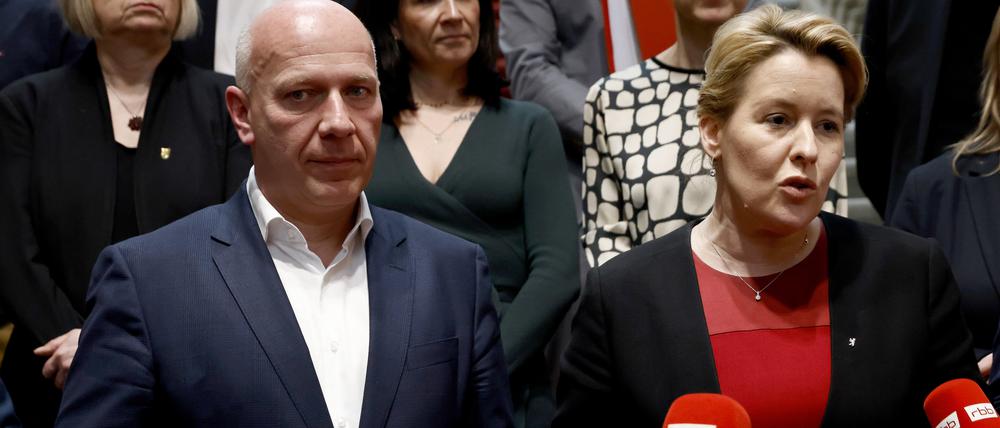 Berlins CDU-Chef Kai Wegner und Franziska Giffey (SPD) präsentierten den Beschluss am Mittwoch. 