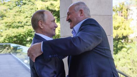 Putin und Lukaschenko begrüßen sich in Sotchi.