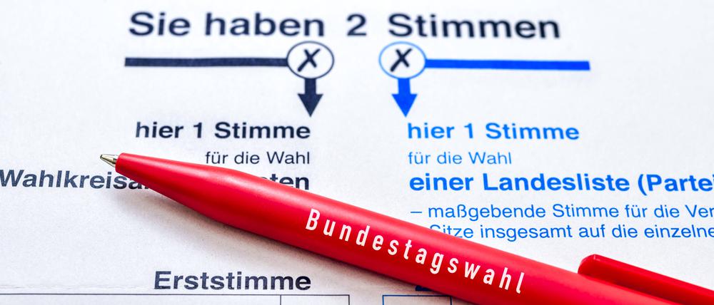 Stimmzettel zur Bundestagswahl 2021.