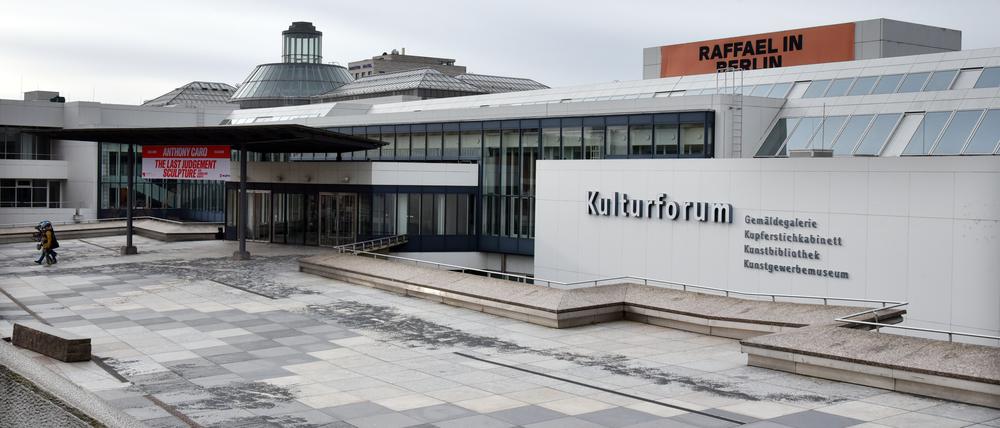 Das Kulturforum in Berlin-Tiergarten mit der Gemäldegalerie, dem Kupferstichkabinett, der Kunstbibliothek und dem Kunstgewerbemuseum, aufgenommen im Februar 2020.