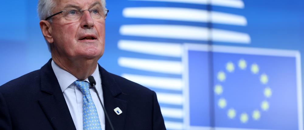 European Commission's Head of Task Force for Relations with the United Kingdom Michel Barnier gives a news conference on the first day of the face-to-face European Union (EU) summit at the European Council Building in Brussels, Belgium October 15, 2020. Kenzo Tribouillard/Pool via REUTERS