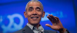 Barack Obama, ehemaliger Präsident der USA, auf der Bühne des Unternehmensgründer- und Investorentreffens Bits &amp; Pretzels.