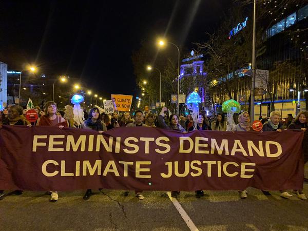 Demo beim Klimagipfel in Madrid: Für Marie Kolo hängen Ökokrise und Unterdrückung der Frau zusammen.