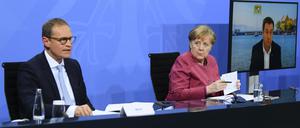Nach dem Impfgipfel: Bundeskanzlerin Angela Merkel (CDU), der Regierende Bürgermeister von Berlin, Michael Müller (SPD), und der bayerische Ministerpräsident Markus Söder (CSU)