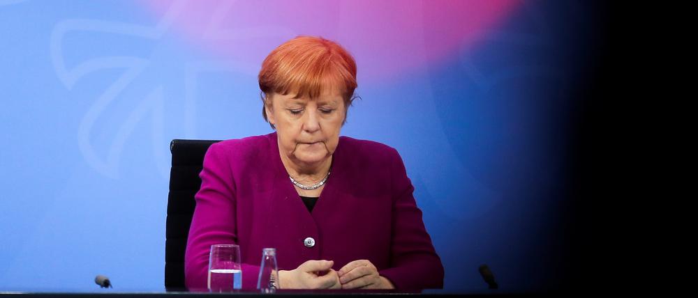 Angela Merkel auf der Pressekonferenz nach dem Coronagipfel. 