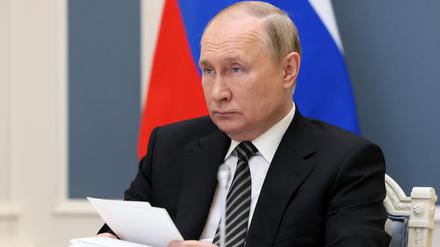 27.05.2022, Russland, Moskau: Wladimir Putin, Präsident von Russland, nimmt an einer Sitzung des Obersten Eurasischen Wirtschaftsrates per Videokonferenz teil. Foto: Uncredited/Pool Sputnik Kremlin via AP/dpa +++ dpa-Bildfunk +++