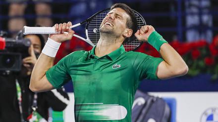 Novak Djokovic nach seinem Sieg beim Comeback in Dubai. Die Erleichterung ist ihm anzusehen, auch wenn er sportlich kaum gefordert wurde.