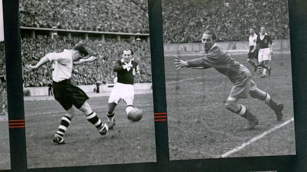 Ließ 1951 keinen Ball durch. Kurt Birkner (r.) rettet im Stadion an der Cantianstraße in Prenzlauer Berg ein Unentschieden gegen Motor Oberschöneweide.